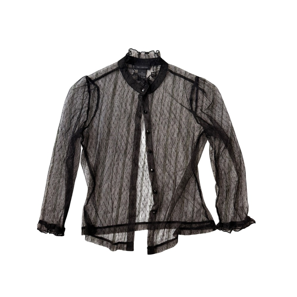 The Limited Sheer Mesh Pointelle Ruffle Blouse Vintage 90s Size XS